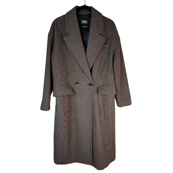 ZARA Medium Tailored Houndstooth Wool Coat - Picture 2 of 15